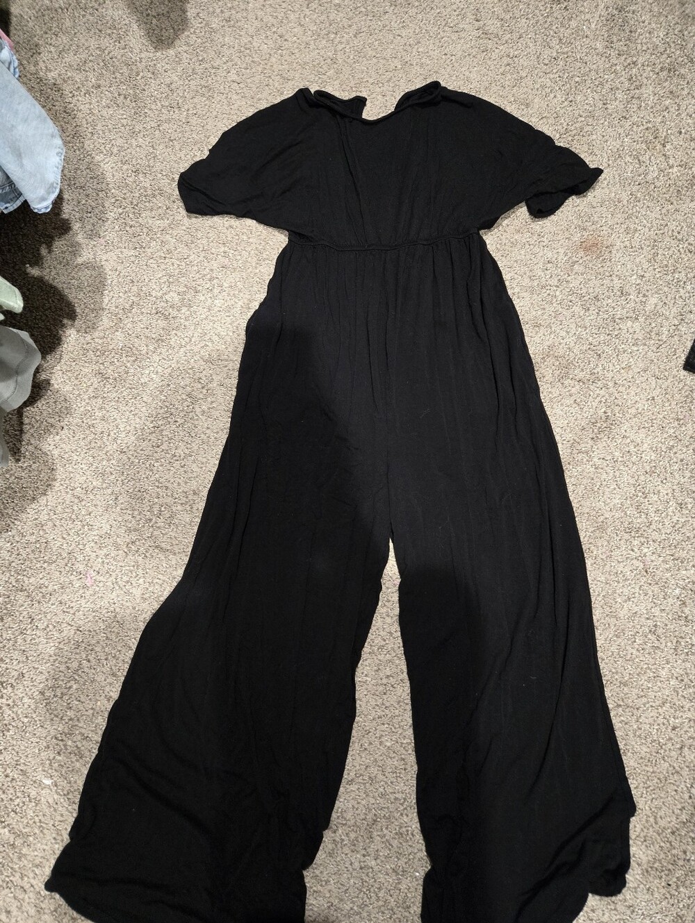 Black Maternity Wide-Leg Jumpsuit with Short Sleeves